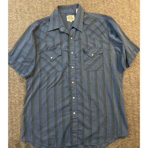 Ely Cattleman Shirt Mens X-Large Blue Striped Short Sleeve Western Pearl Snaps